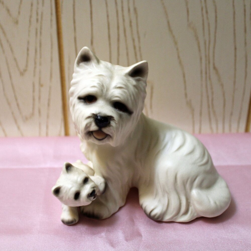 Westie Dog Figurine of Mom & Pup - Vintage - Made in Japan
